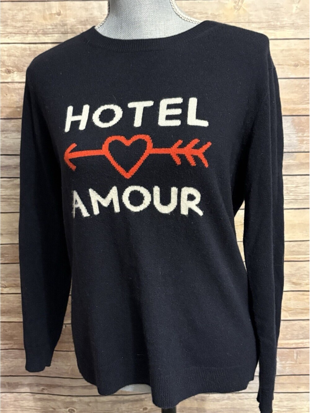 Chinti Parker Womens Small Black Cashmere Sweater Hotel Amour Love Heart Cozy